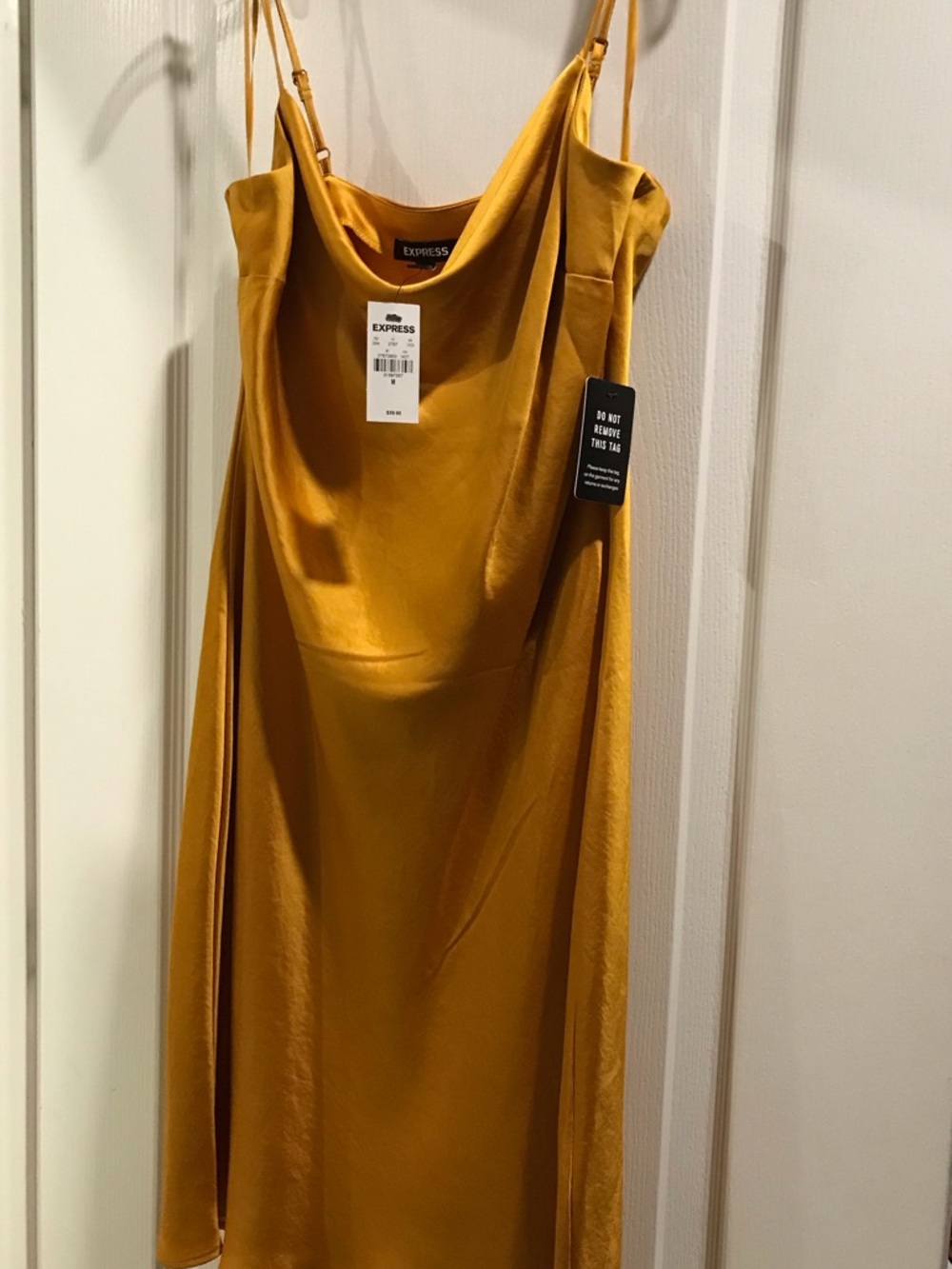 Express Yellow Gold Satin-Like Slip Dress with Cowl Neck